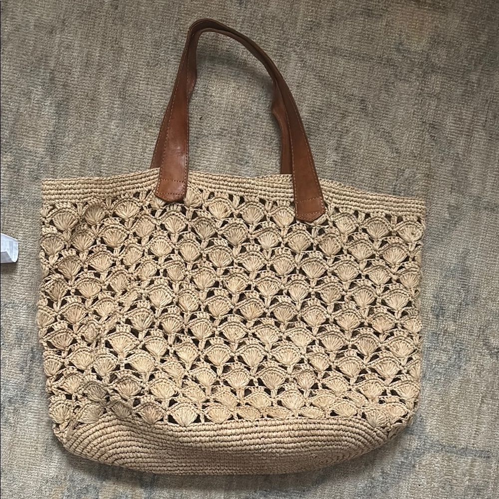 Mar Y Sol Brown and Tan Woven Tote Bag with Leather Handles